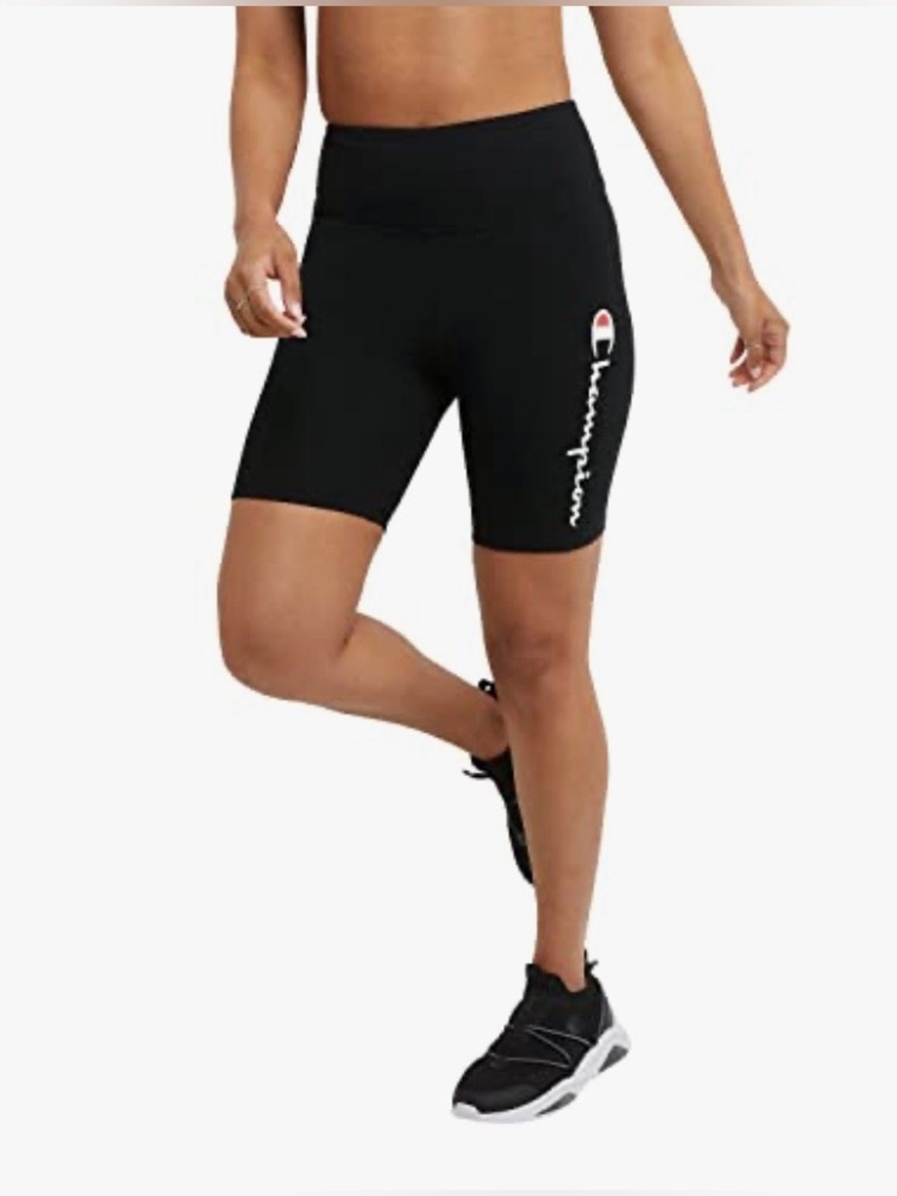 Champion Black High-Rise Bike Shorts with Script Logo NWT